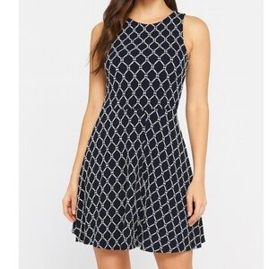 Tinley skater fit flare dress geometric black & white high neckline stretch SZ S